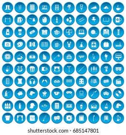 100 leisure icons set blue