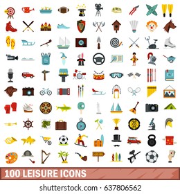 100 leisure icons set in flat style for any design vector illustration