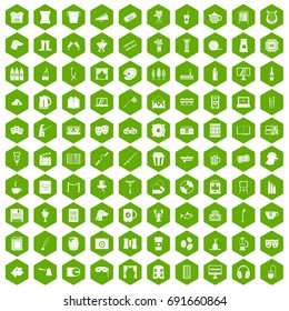 100 leisure icons set in green hexagon isolated vector illustration