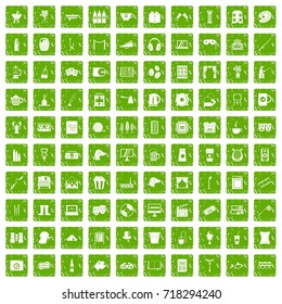 100 leisure icons set in grunge style green color isolated on white background vector illustration