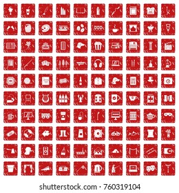 100 leisure icons set in grunge style red color isolated on white background vector illustration