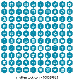 100 leisure icons set in sapphirine hexagon isolated vector illustration