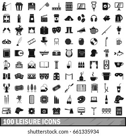 100 leisure icons set in simple style for any design vector illustration