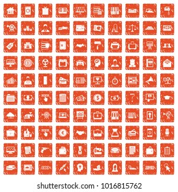 100 lending icons set in grunge style orange color isolated on white background vector illustration