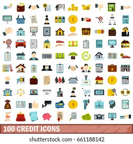 100 lending money icons set. Flat illustration of 100 lending money vector icons isolated on white background