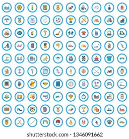 100 lessons sport icons set. Cartoon illustration of 100 lessons sport vector icons isolated on white background