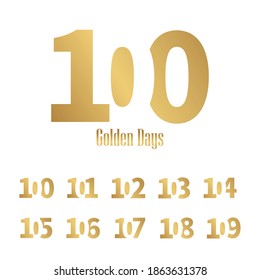 Diseño del logotipo vectorial de 100 letras, 106 días dorados 101, 102, 103, 104, 105, 106, 107, 108, 109