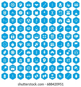 100 libra icons set in blue hexagon isolated vector illustration