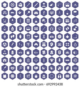 100 libra icons set in purple hexagon isolated vector illustration