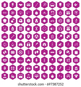 100 libra icons set in violet hexagon isolated vector illustration