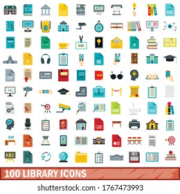 100 iconos de biblioteca establecidos en estilo plano para cualquier ilustración vectorial de diseño