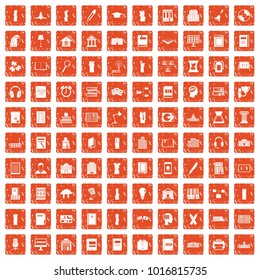 100 library icons set in grunge style orange color isolated on white background vector illustration