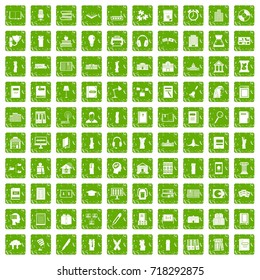100 library icons set in grunge style green color isolated on white background vector illustration