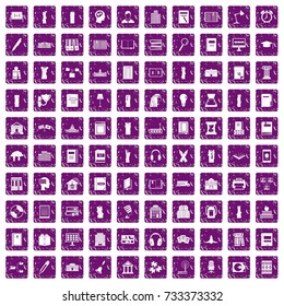 100 library icons set in grunge style purple color isolated on white background vector illustration