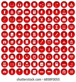 100 library icons set in red circle isolated on white vectr illustration