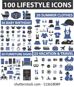 100 Lifestyle Icons Set, Vector