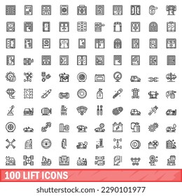 100 lift icons set. Outline illustration of 100 lift icons vector set isolated on white background