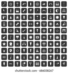 100 light icons set in black color isolated vector illustration