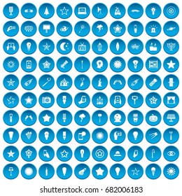 100 light icons set in blue circle isolated on white vector illustration