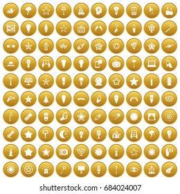 100 light icons set gold