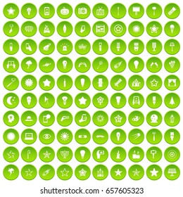 100 light icons set green circle isolated on white background vector illustration