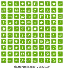 100 light icons set in grunge style green color isolated on white background vector illustration