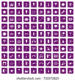 100 light icons set in grunge style purple color isolated on white background vector illustration