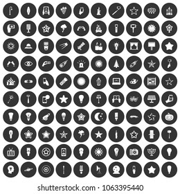 100 light icons set in simple style white on black circle color isolated on white background vector illustration