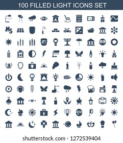 100 light icons. Trendy light icons white background. Included filled icons such as balloon, bulb, butterfly, bonfire, camera mode, bank, soft box. light icon for web and mobile.