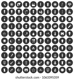 100 light source icons set in simple style white on black circle color isolated on white background vector illustration
