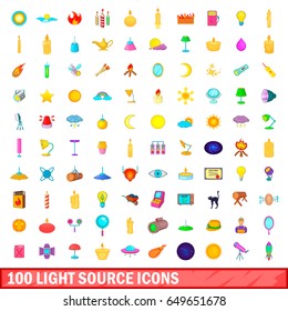 100 light source icons set in cartoon style for any design vector illustration