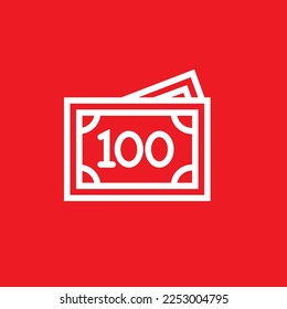 $100 line icon. Graphic resource template, vector illustration.