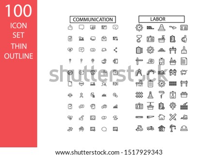 100 line icon set. Trendy thin and simple icons worker , labor ,media , Christmas ,Communication for Web and Mobile. Light version