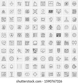 100 Line Icons Pack for Mobile and Web Outdoors, Network, Communications, Photography, Graphic
