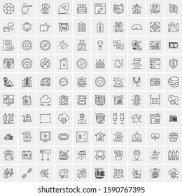100 Line Icons Pack for Mobile and Web Outdoors, Network, Communications, Photography, Graphic