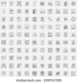 100 Line Icons Pack for Mobile and Web Outdoors, Network, Communications, Photography, Graphic
