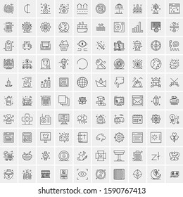 100 Line Icons Pack for Mobile and Web Outdoors, Network, Communications, Photography, Graphic