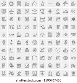 100 Line Icons Pack for Mobile and Web Outdoors, Network, Communications, Photography, Graphic