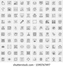 100 Line Icons Pack for Mobile and Web Outdoors, Network, Communications, Photography, Graphic