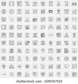 100 Line Icons Pack for Mobile and Web Outdoors, Network, Communications, Photography, Graphic