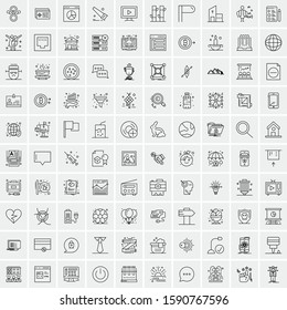 100 Line Icons Pack for Mobile and Web Outdoors, Network, Communications, Photography, Graphic