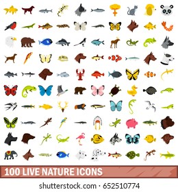 100 live nature icons set in flat style for any design vector illustration