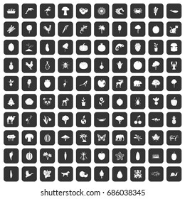 100 live nature icons set in black color isolated vector illustration