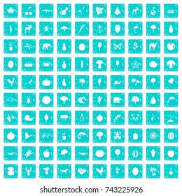 100 live nature icons set in grunge style blue color isolated on white background vector illustration