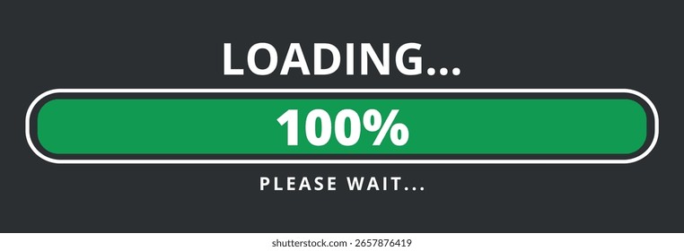 100% carregado ilustração vetor de barra de carregamento, design para sites e recursos gráficos.