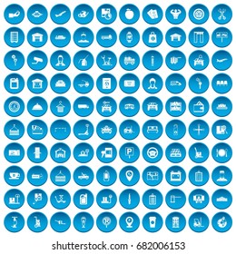 100 loader icons set in blue circle isolated on white vector illustration