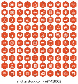100 loader icons set in orange hexagon isolated vector illustration