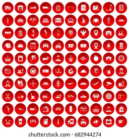 100 loader icons set in red circle isolated on white vector illustration