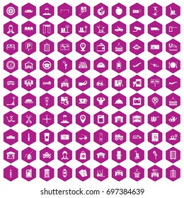 100 loader icons set in violet hexagon isolated vector illustration