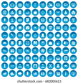100 loans icons set in blue circle isolated on white vector illustration